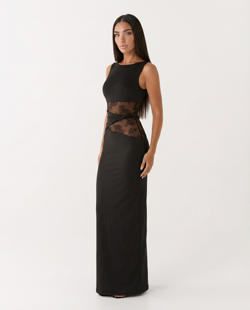 Vestido maxi de encaje ilusión