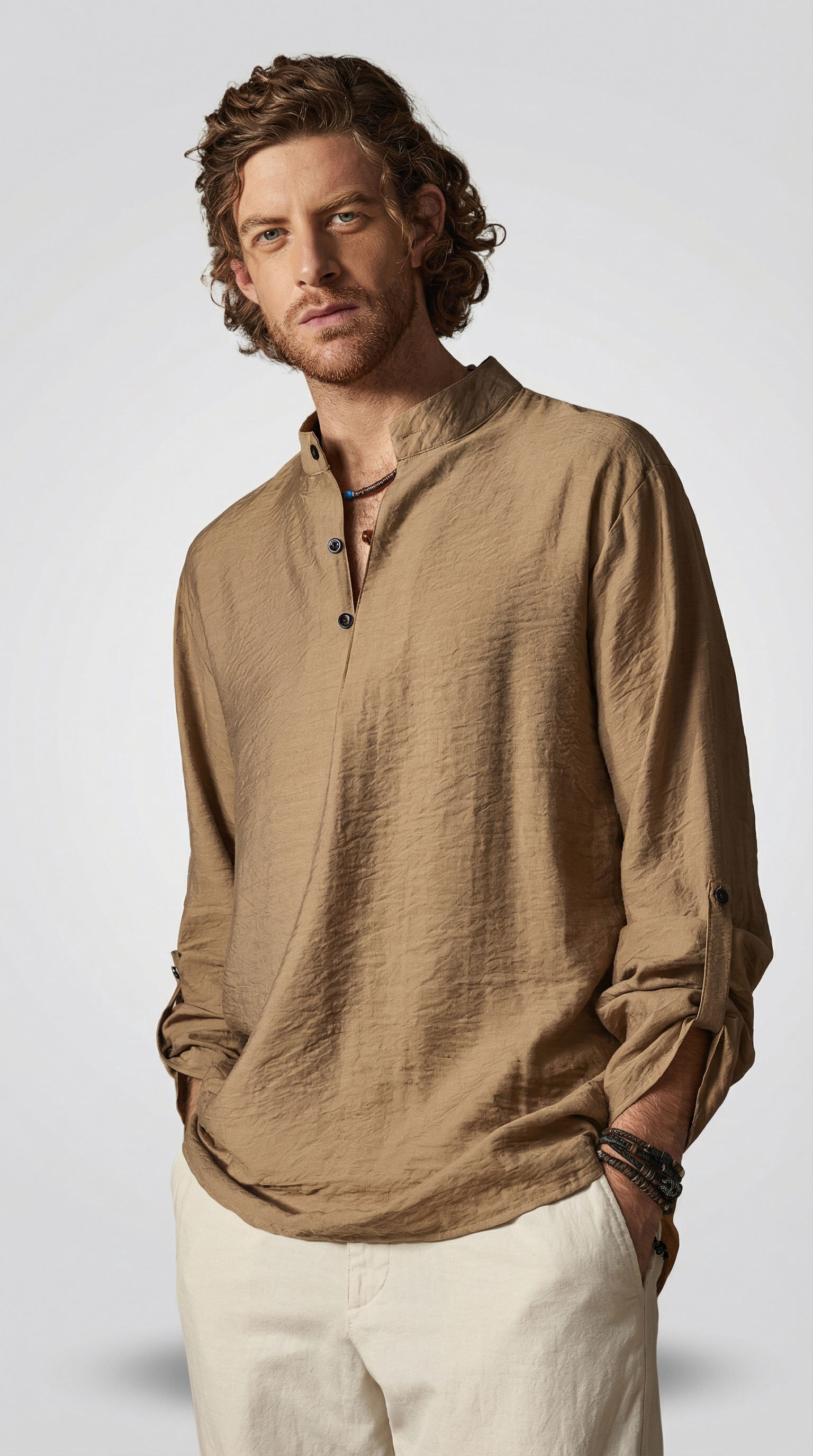 Camisa de playa de lino de manga larga