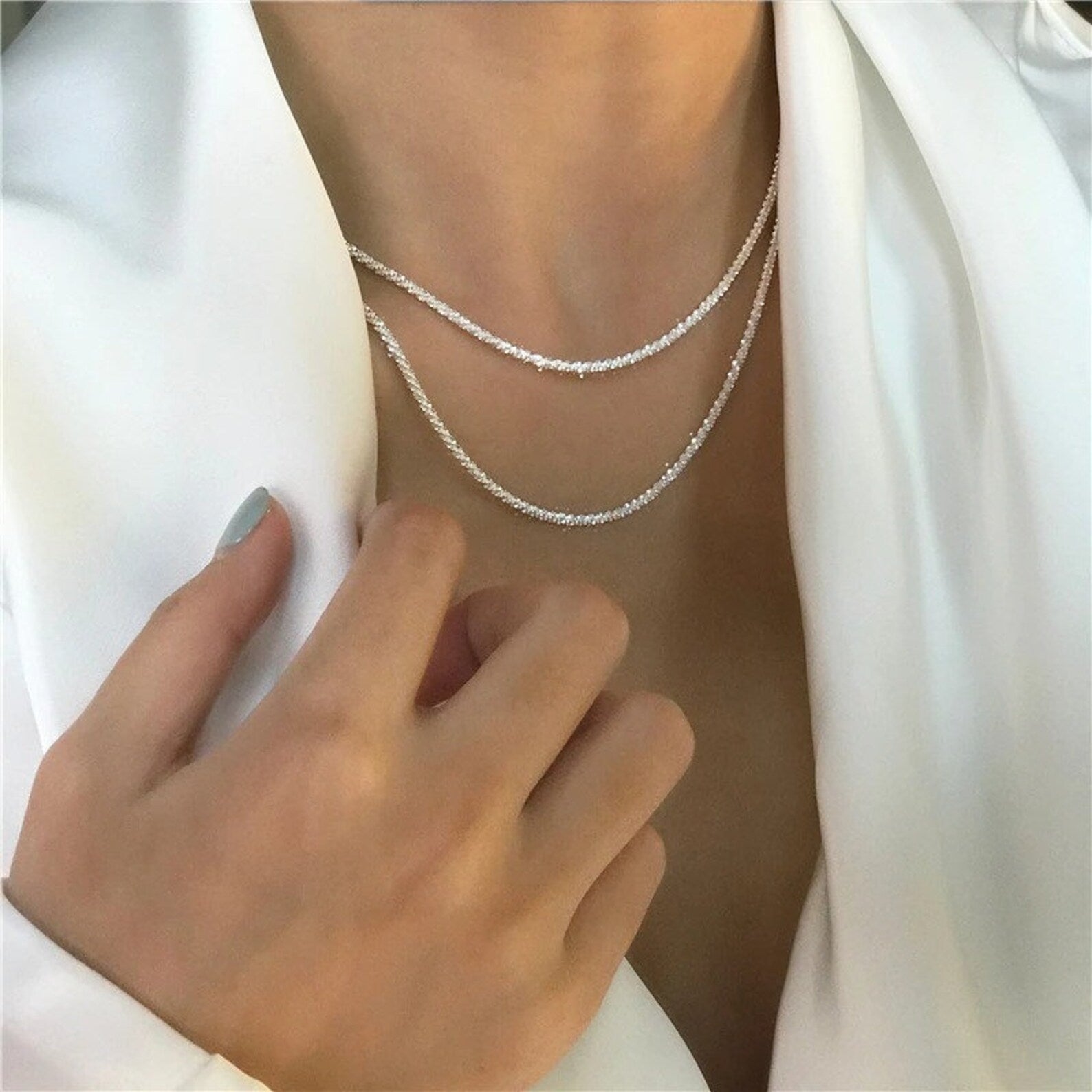 Collar de plata con luz de estrellas - set