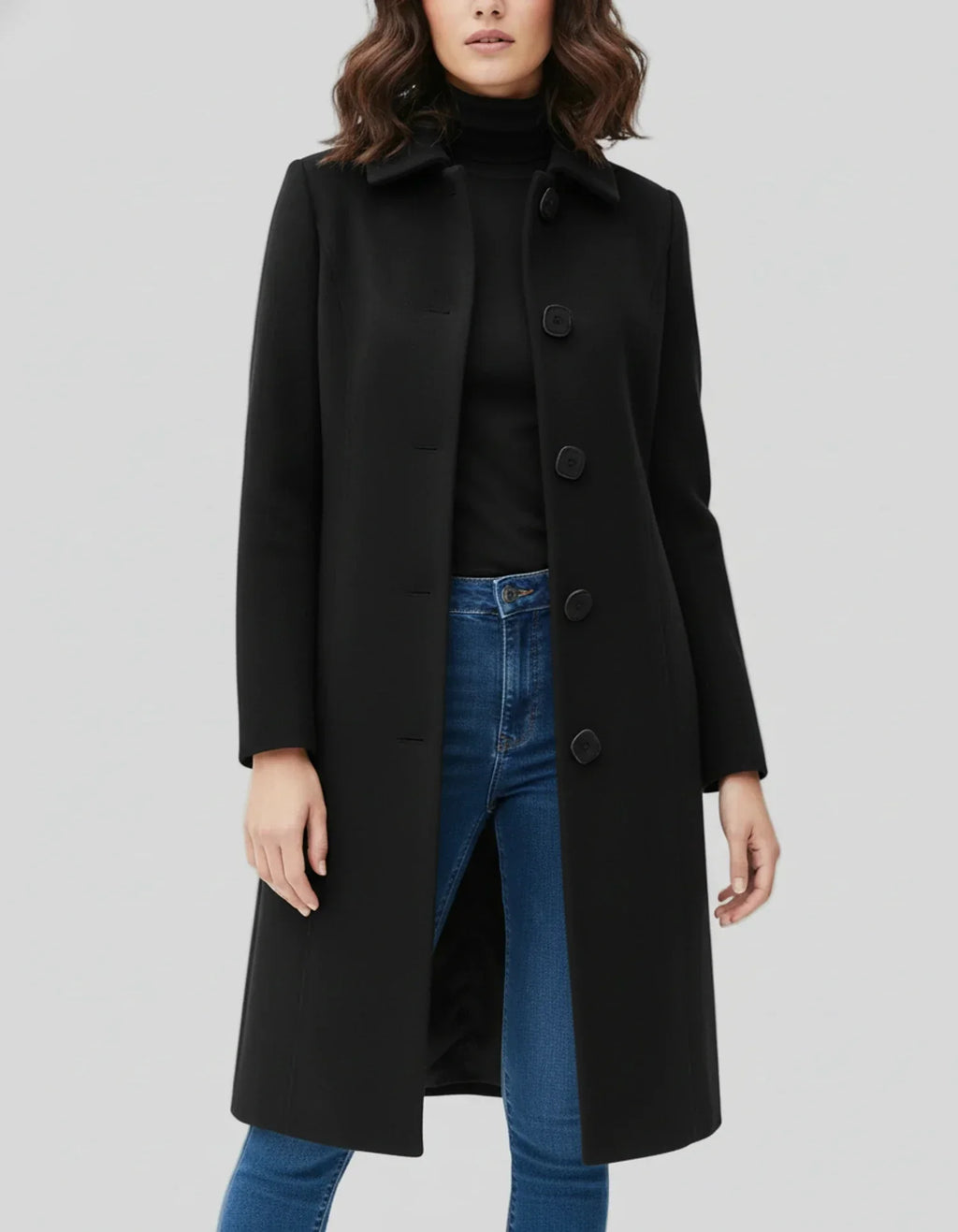 Abrigo de invierno para mujer a la moda con grandes botones y cierre único