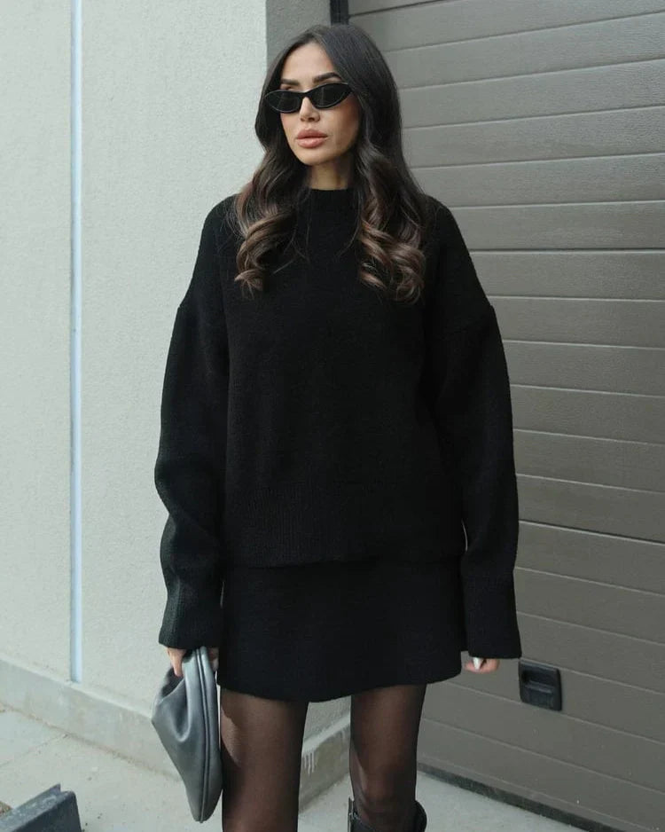 Lara - Conjunto de otoño de punto con jersey y falda