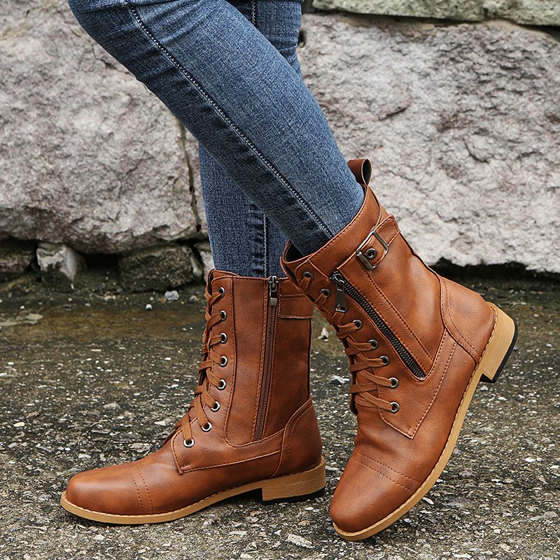 Botas de punta redonda con cremallera lateral