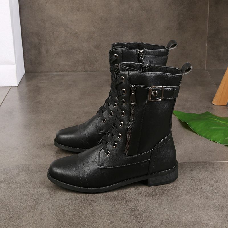 Botas de punta redonda con cremallera lateral