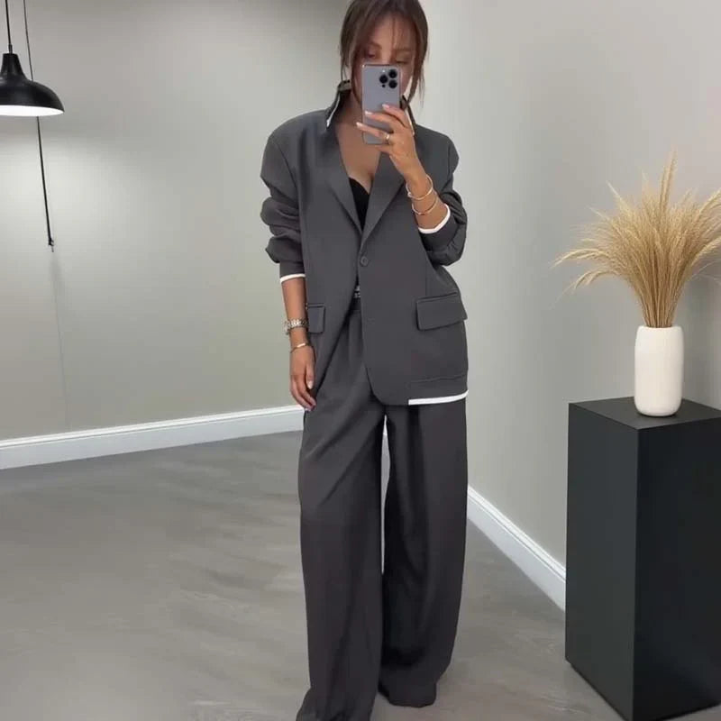 Conjunto de blazer y pantalón ancho