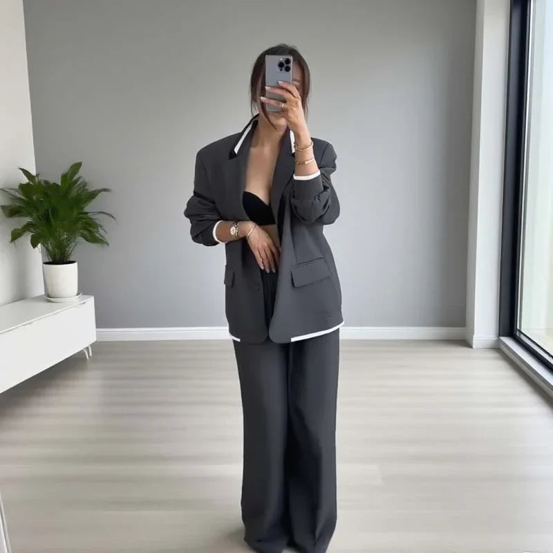 Conjunto de blazer y pantalón ancho